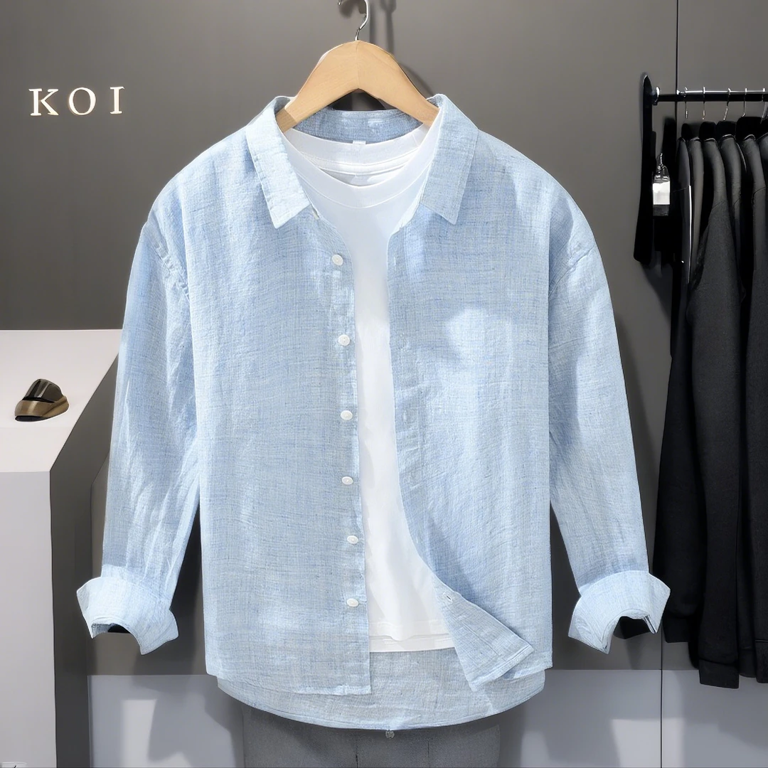 轻奢高档纯亚麻长袖衬衫春夏男士新品文艺范薄款休闲雅痞防晒衬衣