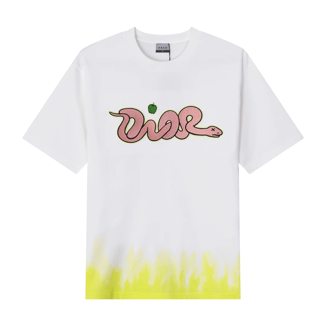 华品耀世   蛇年限定蛇形字母绣花简约休闲短袖男女同款T恤84042