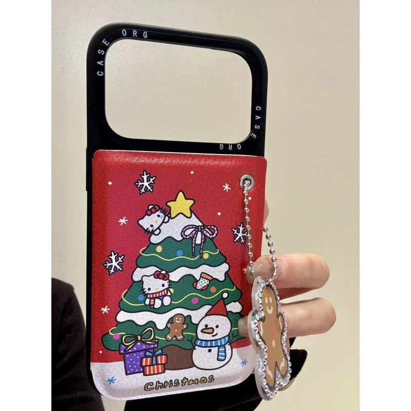 甜系可爱翻盖镜面圣诞树猫咪适用iphone17promax苹果16手机壳新款