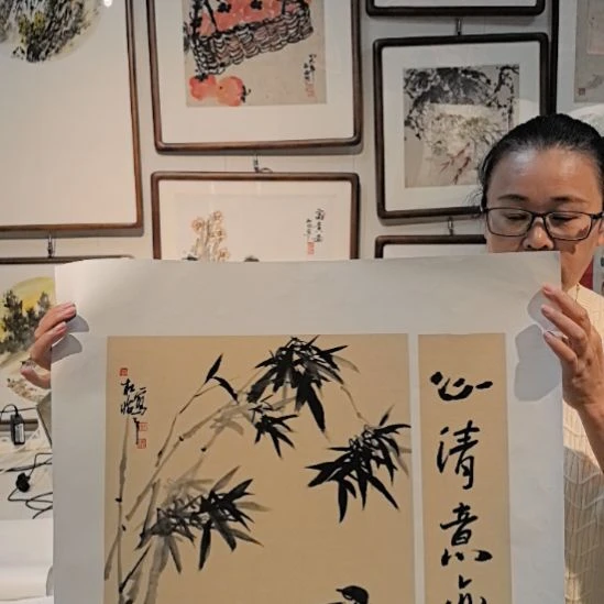 国画竹子纯水墨字画两拼