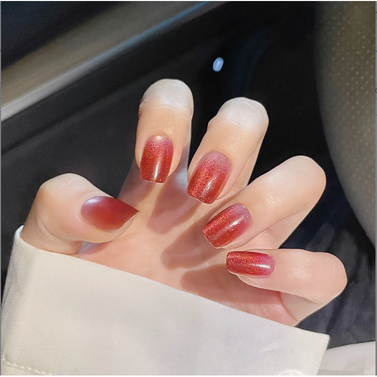 【短方】焦糖猫眼 穿戴甲可拆卸24片装全尺码新年必备④