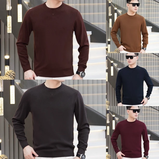 【欧名/极简都市】新款2025秋冬时尚休闲针织毛衫圆领长袖毛衣9003