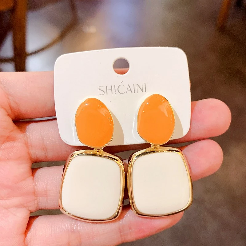 合金耳饰 滴釉法式几何耳环小众设计感高级耳坠时尚气质百搭