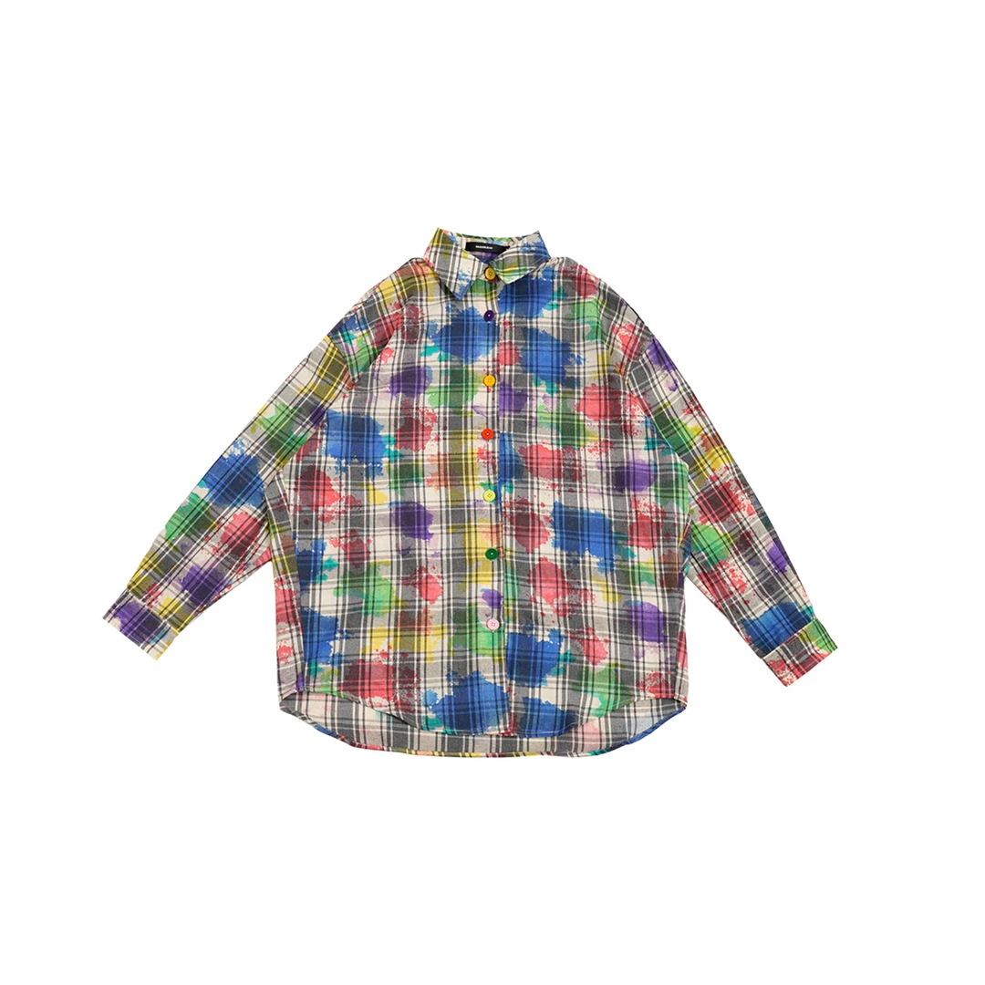 GGAHOLIDAY新款宽松潮流时尚休闲衬衣复古格纹长袖衬衫-151141