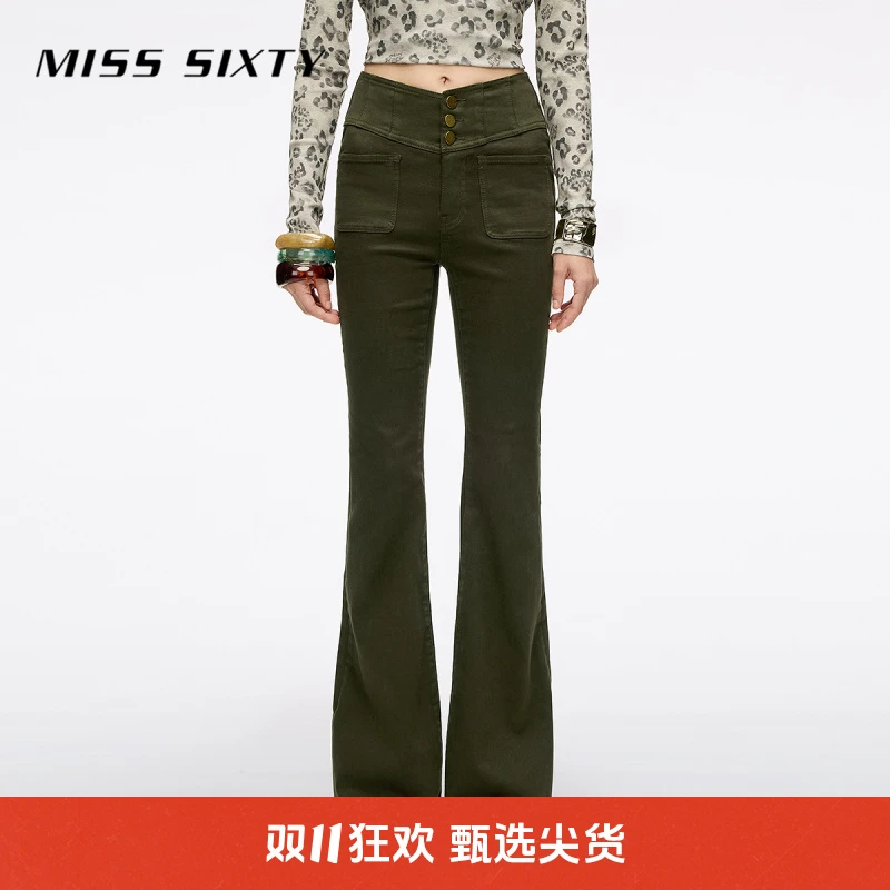 Miss Sixty2025秋季新款牛仔裤女V型腰复古显瘦修身喇叭裤超模裤