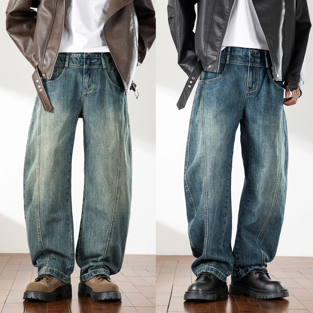 潮牌双腰头正版弯牛仔裤男款2025新款潮牌直筒裤子宽松弯裤1226