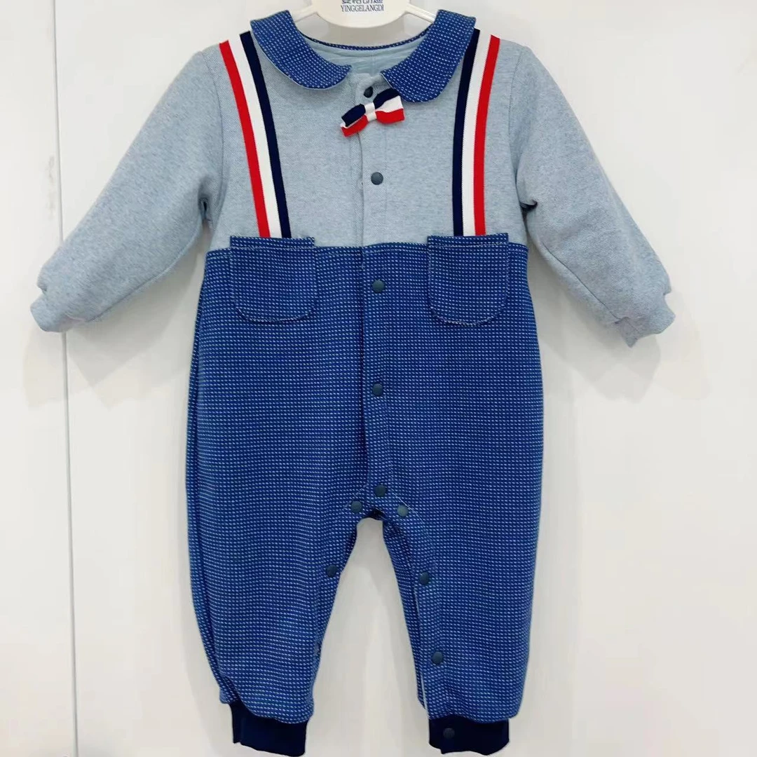 婴格朗迪YG86003男童绅士薄棉连体爬服假两件休闲蓝色儿童婴儿
