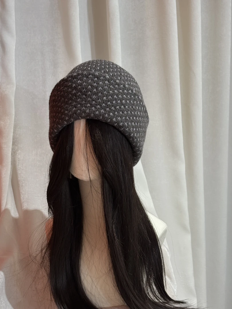 针织冷帽加宽显脸小堆堆帽波点双面保暖