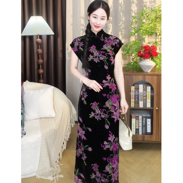 【心懂旗袍—画紫】显瘦白复古气质端庄民国风日常旗袍中国风
