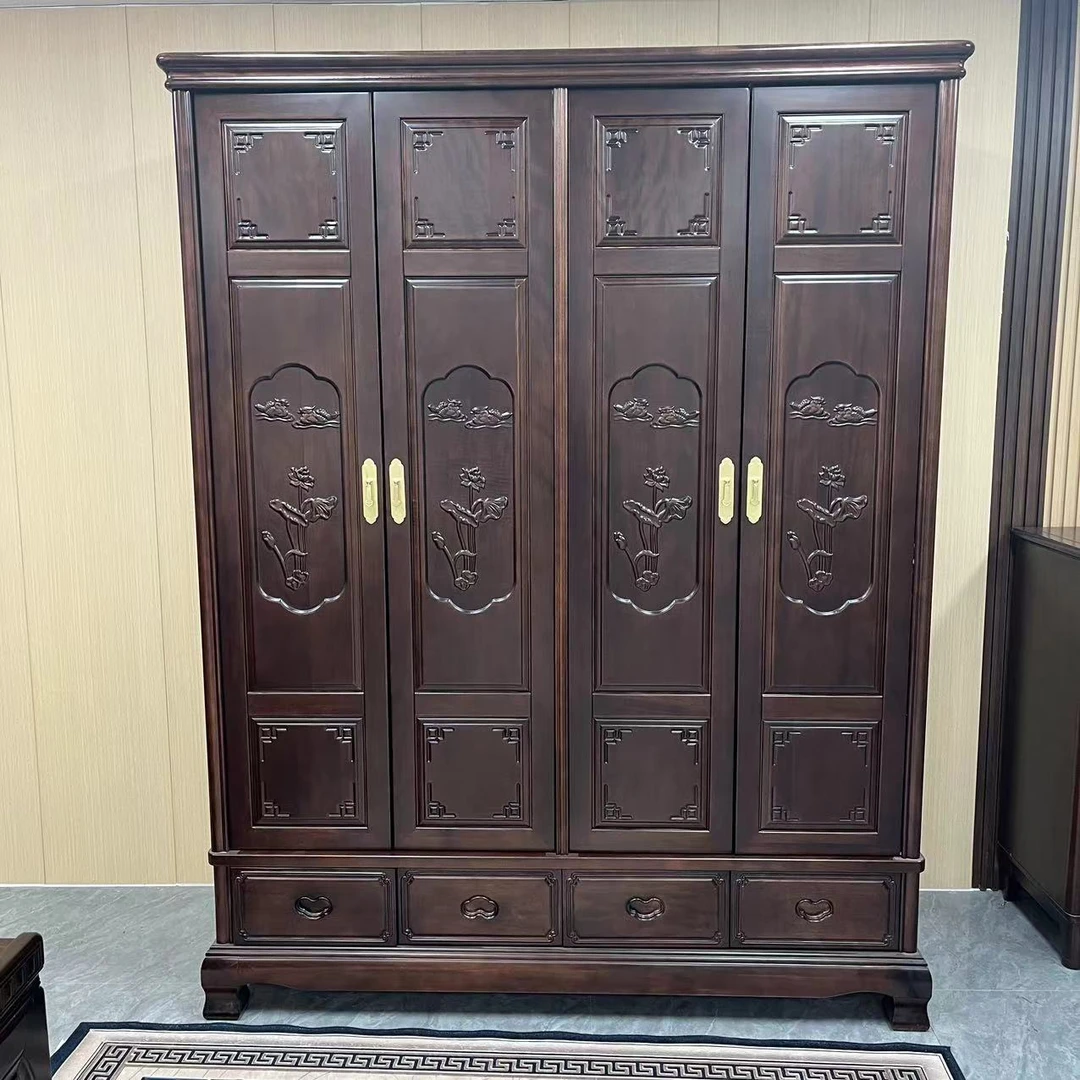 【四门衣柜】南美檀木中式衣柜四门对开古典雕花储物家具卧室收纳柜