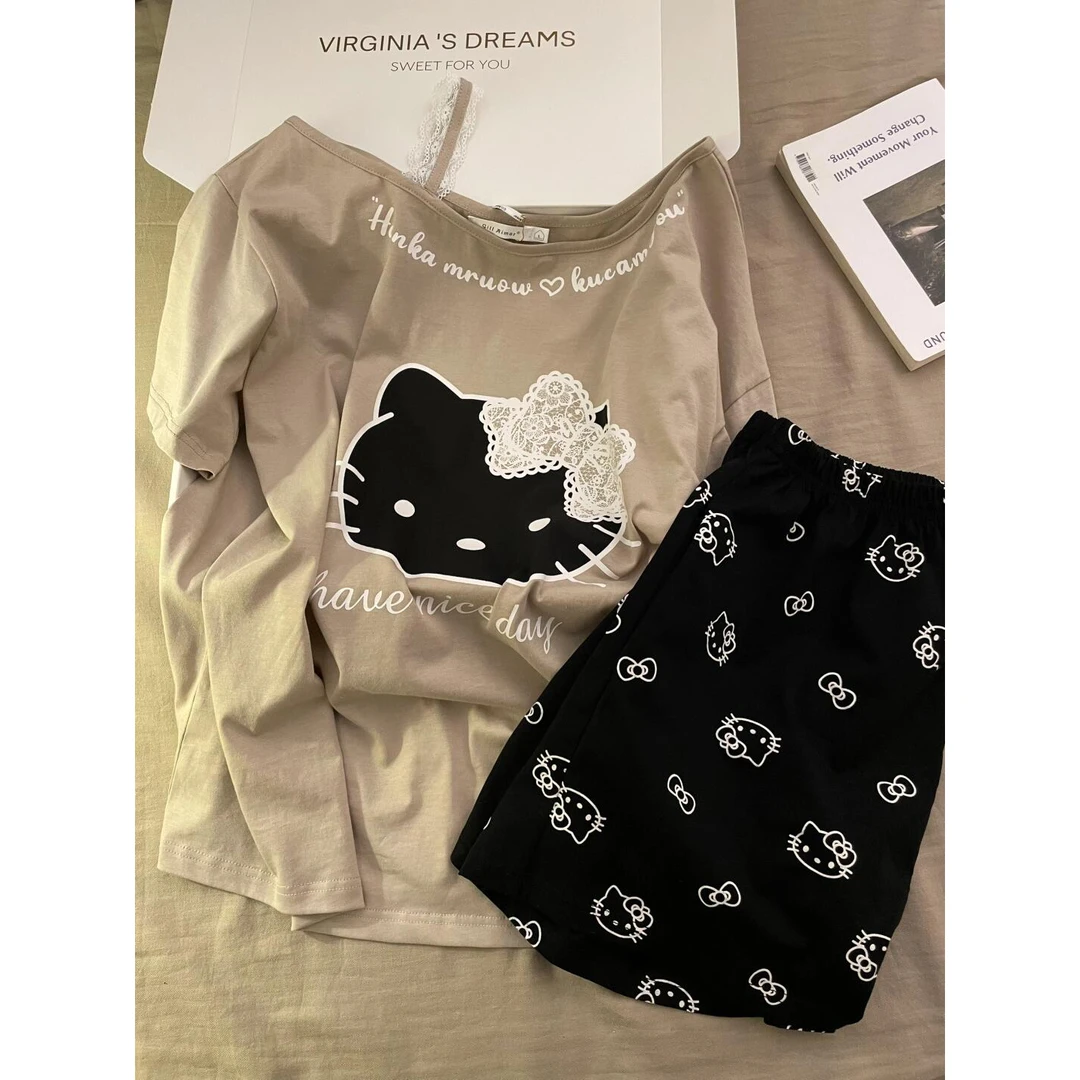 【凯蒂印花】甜美可爱短袖睡衣女夏季新款休闲短裤家居服套装可外穿