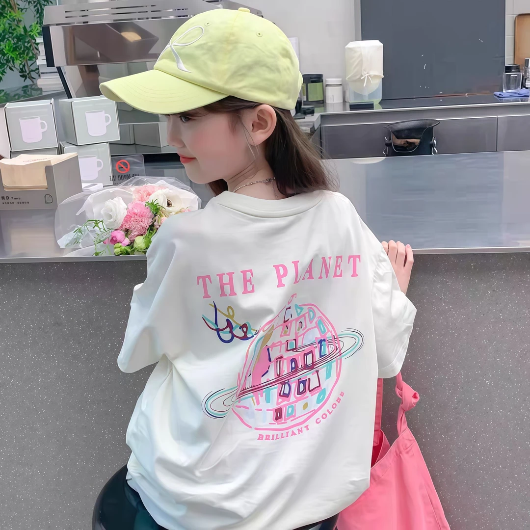 【100%纯棉】女童短袖t恤纯棉夏装2025洋气女孩中大童半袖上衣夏季