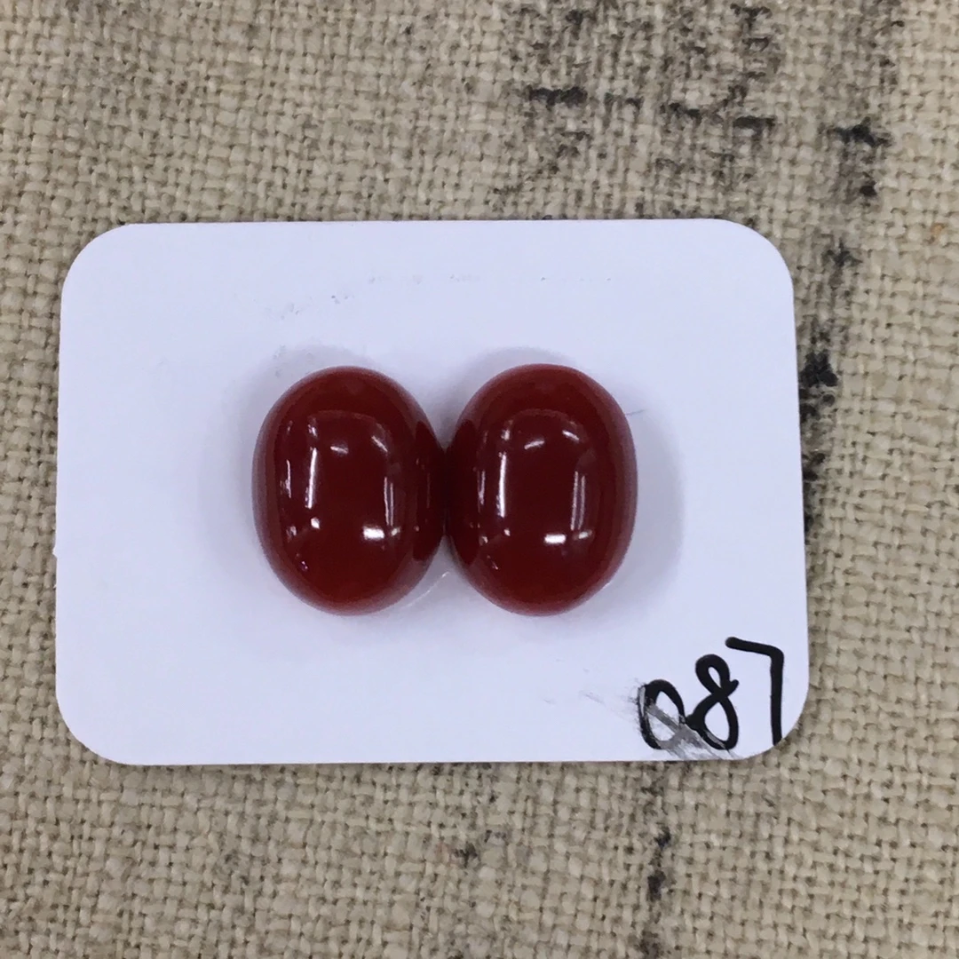 日本阿卡红珊瑚配对裸石戒面7*9mm
