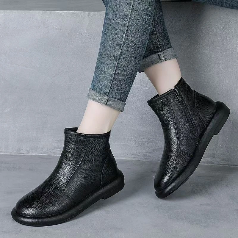 354-4黑色绒里断码清仓真皮短靴马丁靴