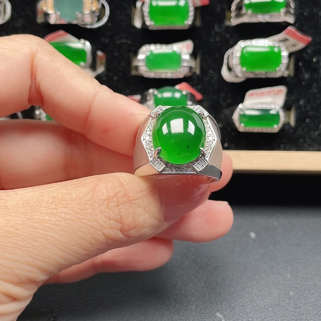 翡翠银S925镶嵌戒指包邮没运费险3942