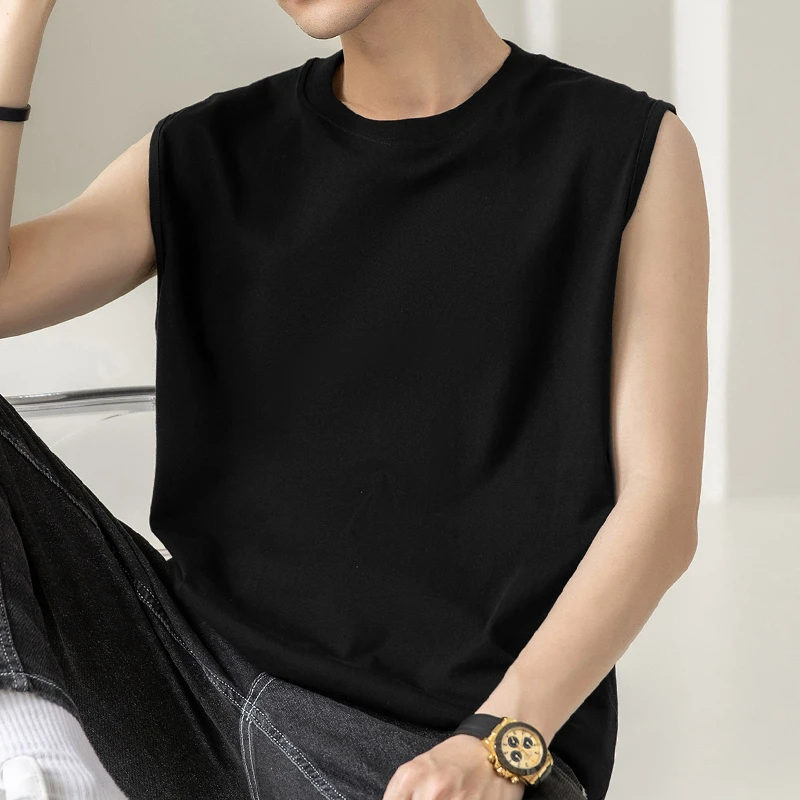 纯棉男士背心夏季宽松健身运动篮球坎肩纯色黑色无袖t恤跨栏汗衫