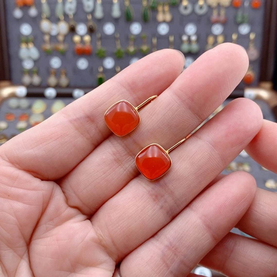 银S925镶嵌和田玉耳饰