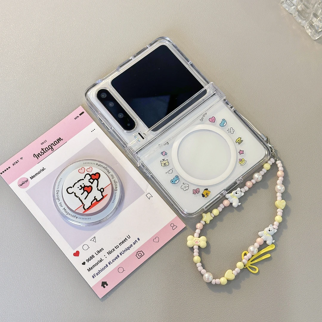 适用华为PuraX折叠手机壳创意DIY卡通可爱小狗磁吸支架全包透明壳