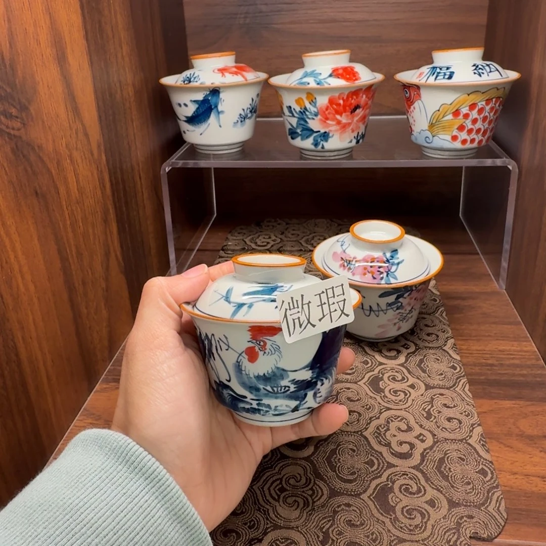 釉下手绘茶具微瑕