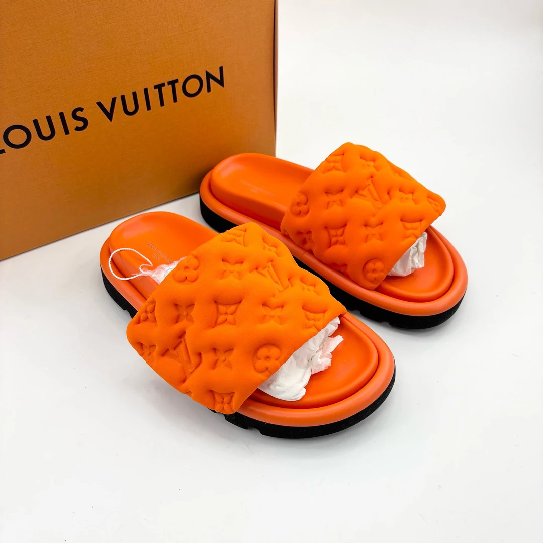 未使用 LouisVuitton/路易威登 35码/橙色满印魔术贴拖鞋/pp0038