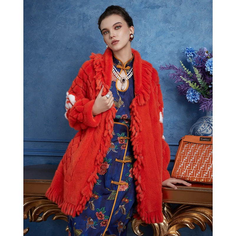 【春日载阳】2025年冬季新款女装大衣女水貂皮草外套S24270