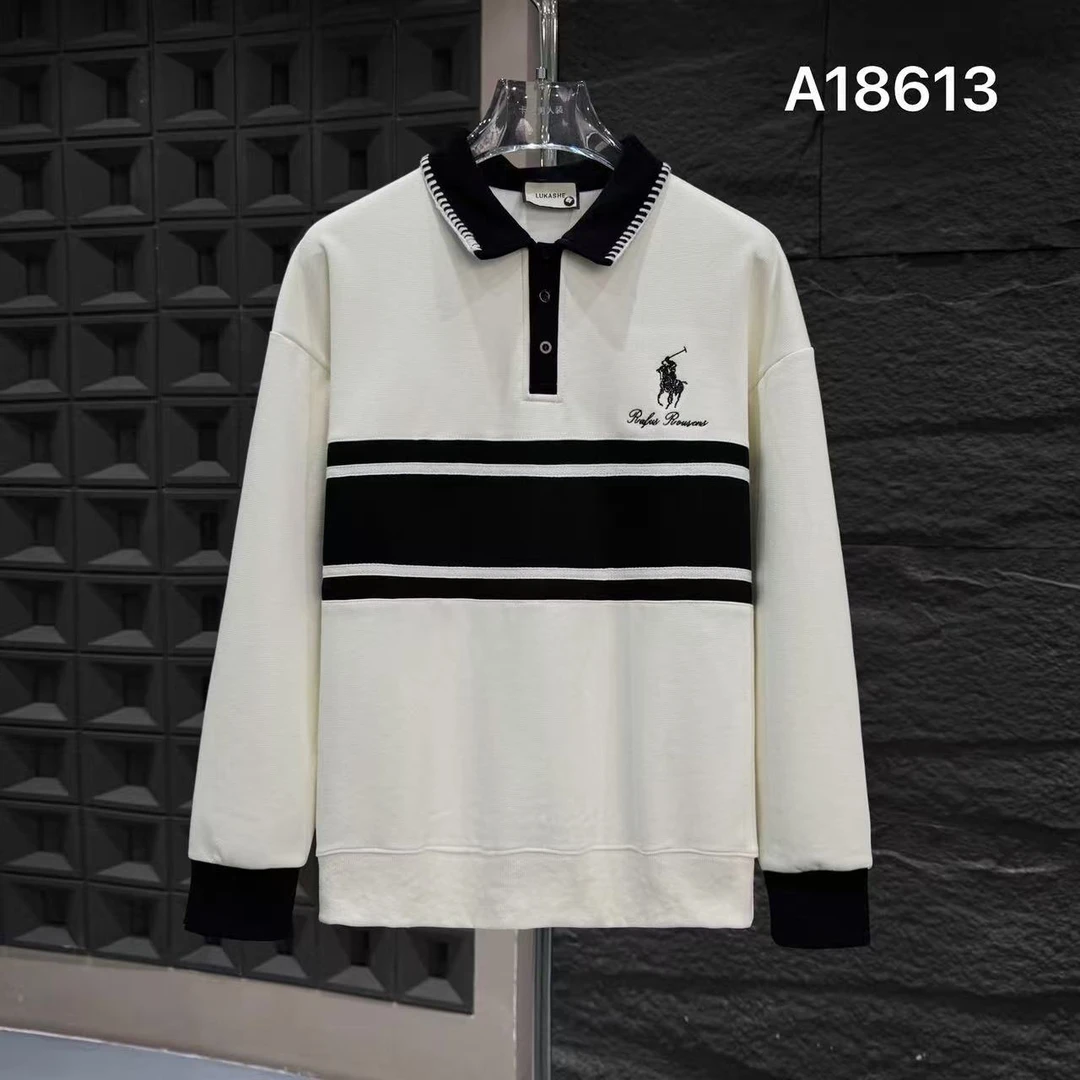 HI-A18613-休闲翻领男士拼接撞色秋季百搭运动时尚刺绣宽松卫衣