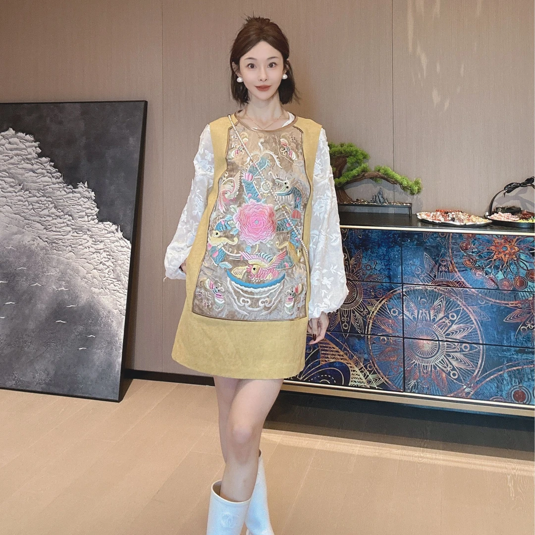 KK颜小新【般般入画】新中式国风时尚百搭气质修身显瘦重工马甲裙