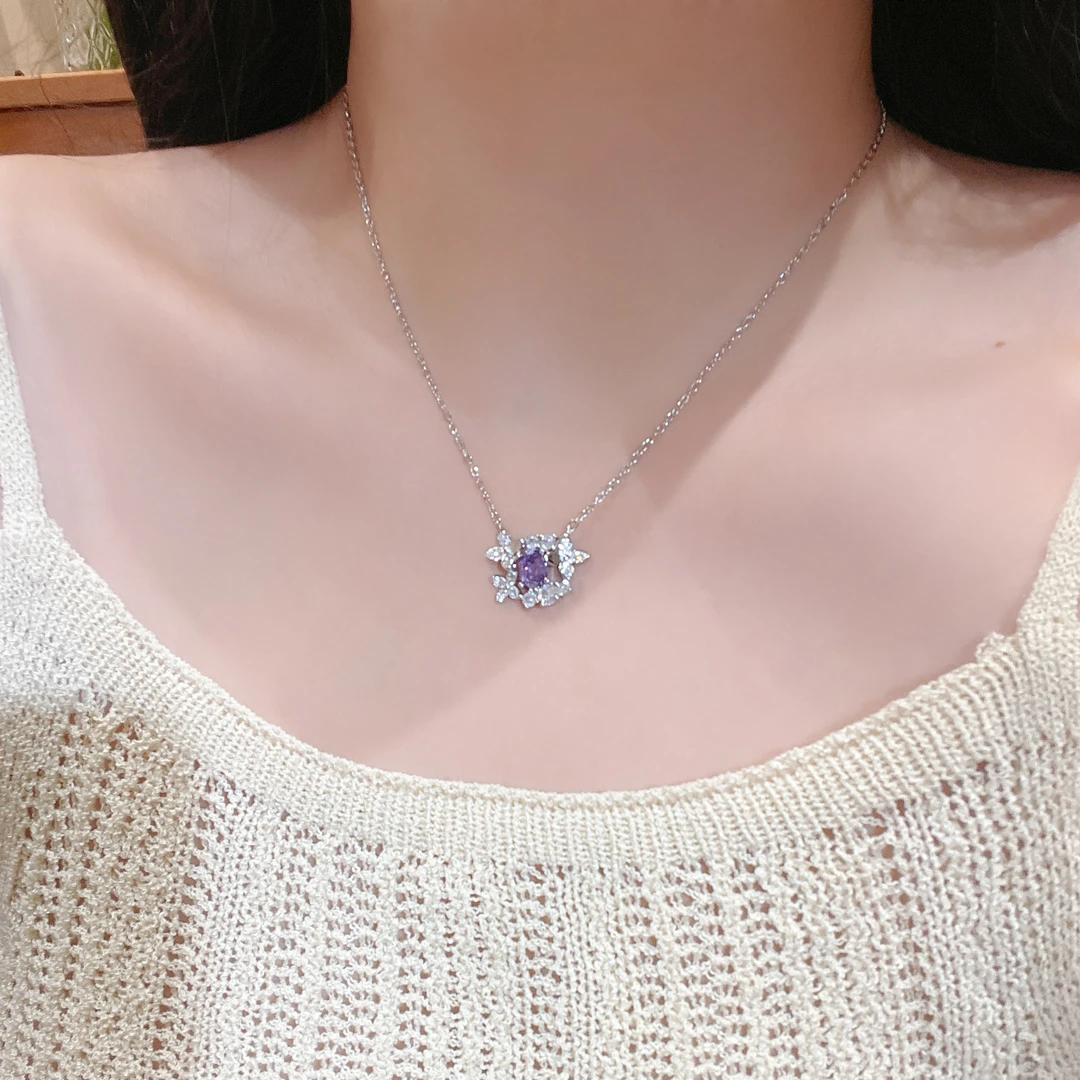 铜项链 GINIFIMOR 项链 a377  轻奢高级紫色花丛项链女百搭锁骨链