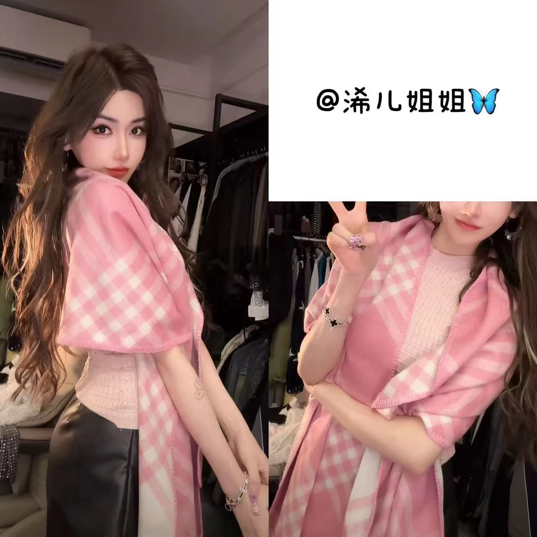 格子围巾女冬季百搭保暖加厚仿羊绒格纹披肩潮轻奢高级感围脖