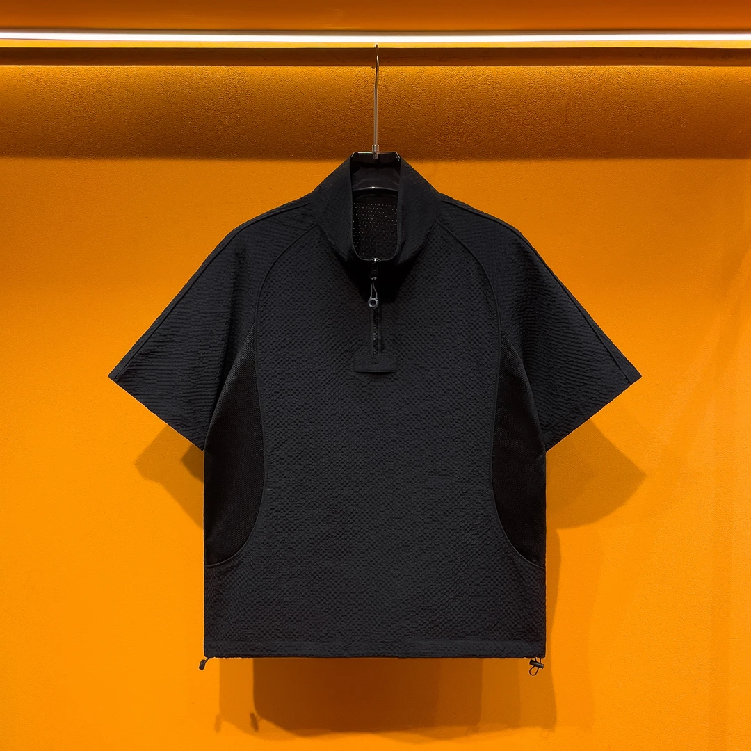 2025夏季新品半拉链户外休闲短袖T恤男士潮流百搭时尚ins帅气上衣