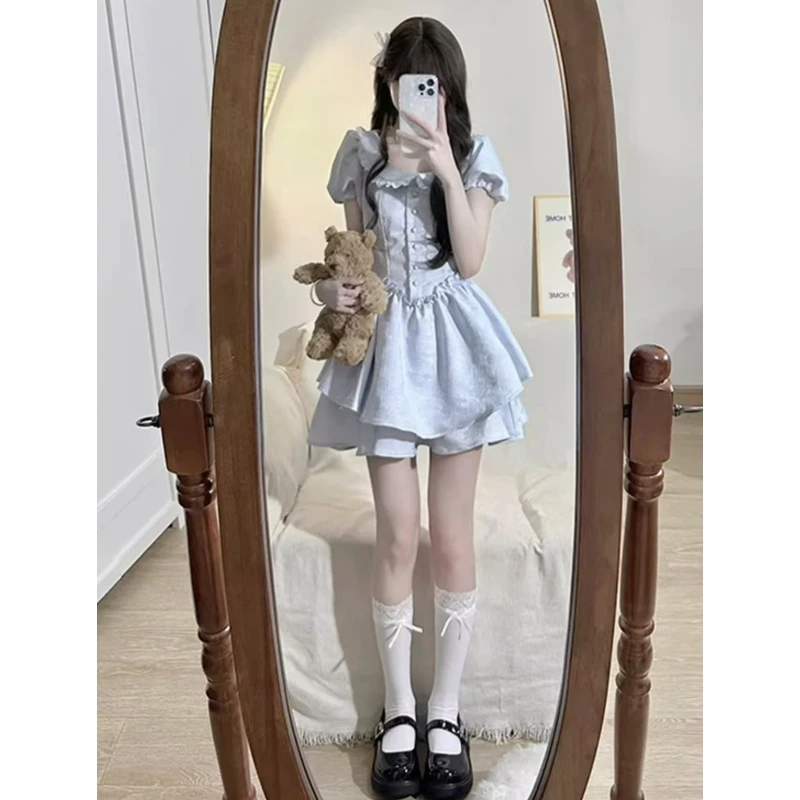 【贝蒂公主】娃娃领套装夏泡泡袖初恋高级感小个子套装裙收腰蓬蓬裙