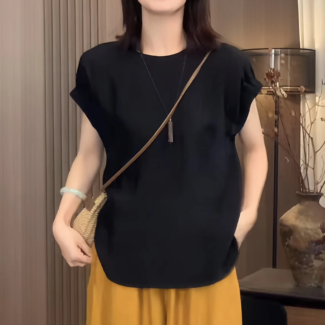 【贝壳扣】洋气可爱风格衣服短袖知性风衣服圆领T恤2025设计感上衣