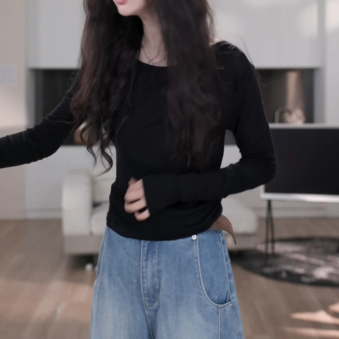 春季新款长袖露背设计长袖性感打底衫上衣LK2502016