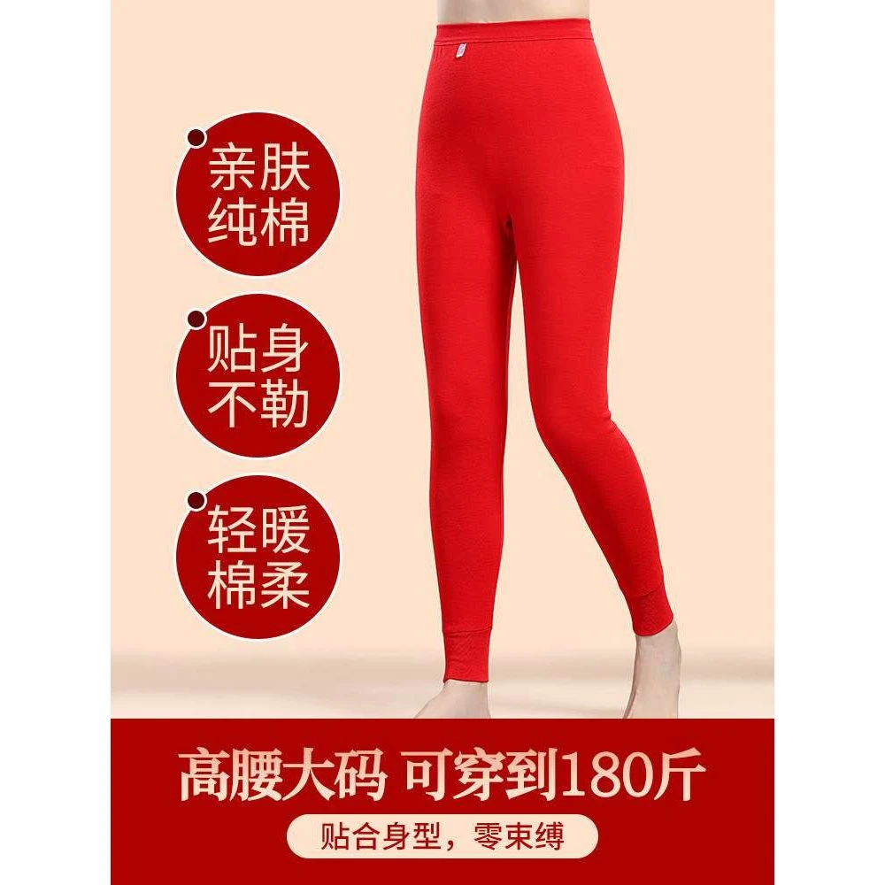 本命年秋裤女士大红色纯棉中老年人妈妈加绒加厚保暖裤棉毛裤线裤