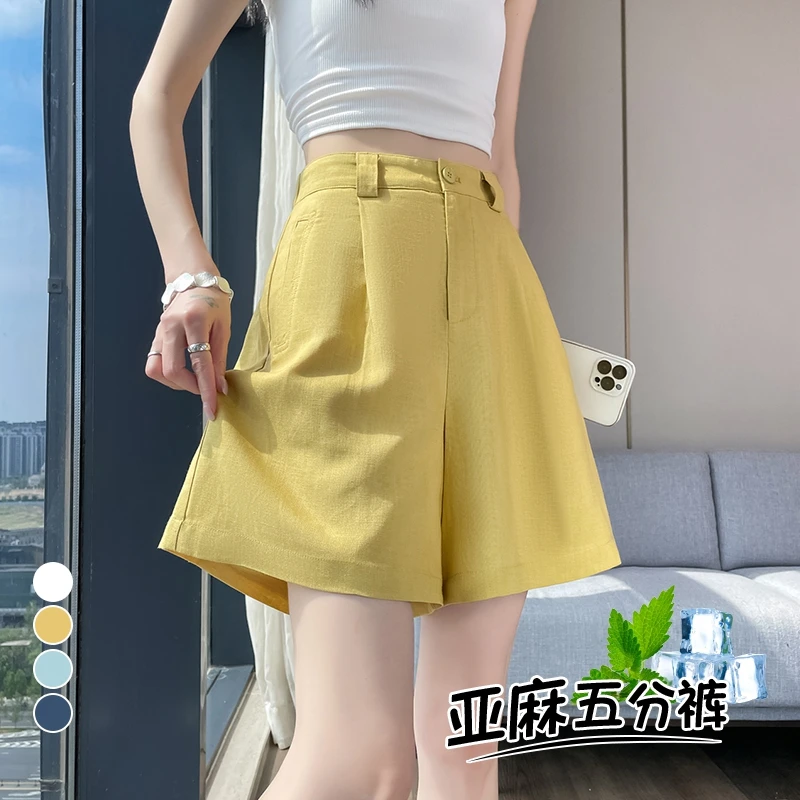 天丝亚麻五分裤A字阔腿2025夏季新款高腰宽松透气棉麻薄款短裤女