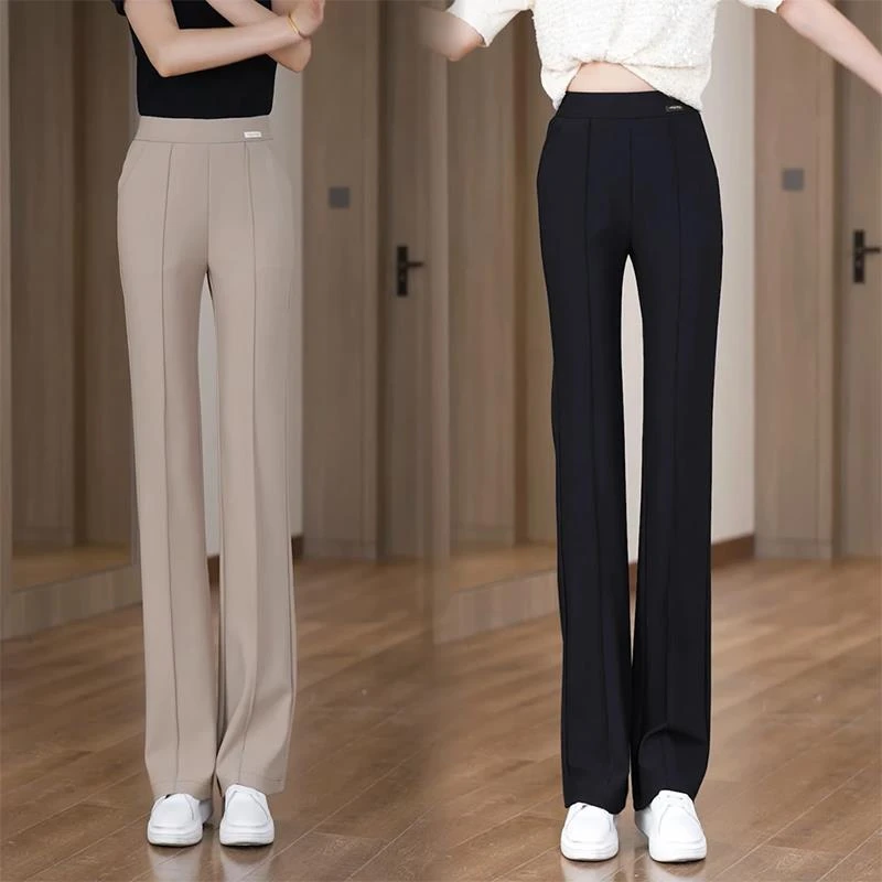 小个子微喇叭裤女春夏2025年新款垂感遮肉减龄高腰显瘦松紧腰裤子