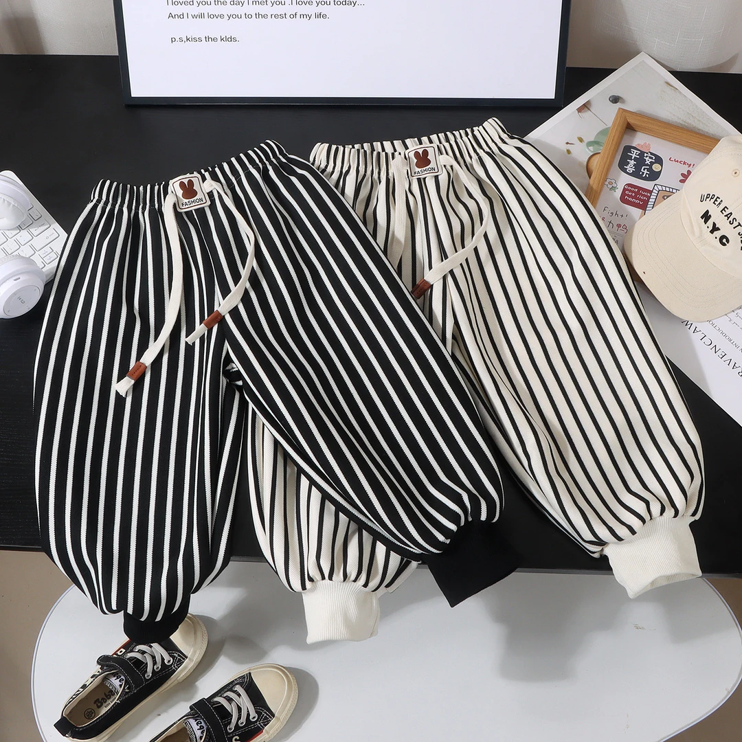 灯笼儿童裤男女童白色新款裤子水洗小童条纹长裤宝宝洋气裤子潮