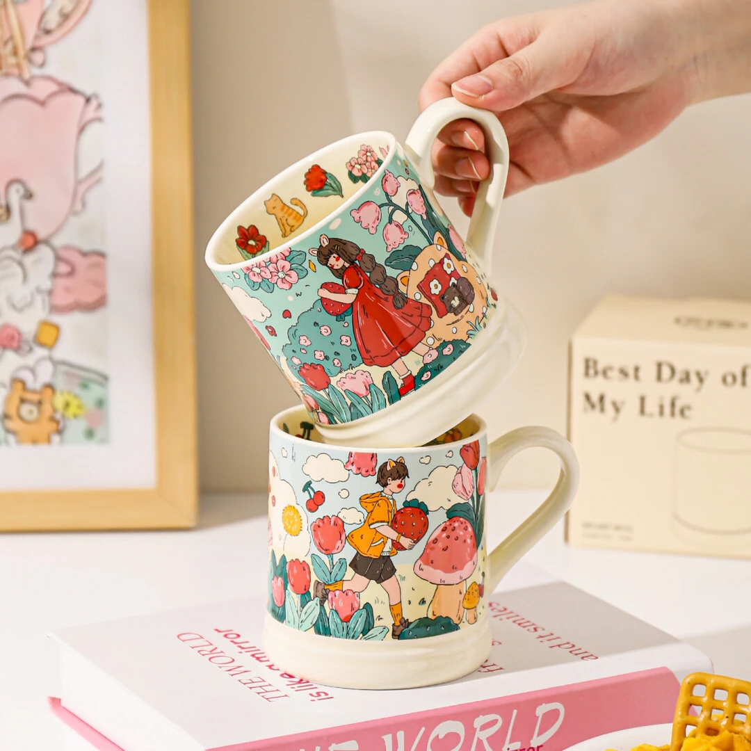 川岛屋马克杯陶瓷杯子家用喝水杯高颜值可爱情侣对杯办公室咖啡杯