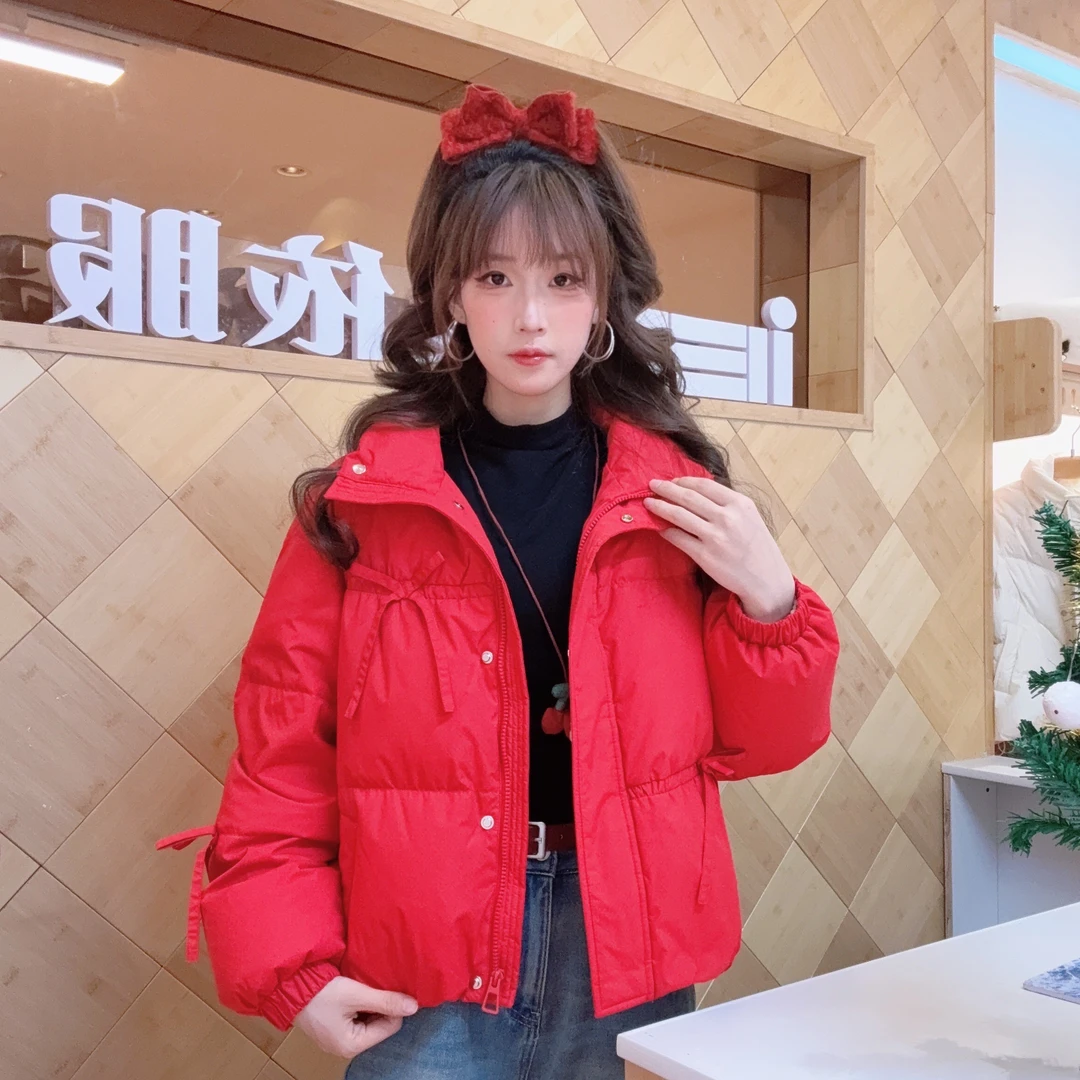 IEF/爱依服必买清单冬季新款洋气设计感蝴蝶结保暖短款羽绒服外套