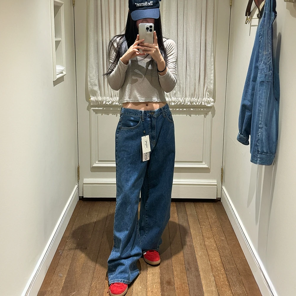 大码美式复古vibe直筒牛仔裤女2025新款百搭显瘦高腰阔腿拖地长裤