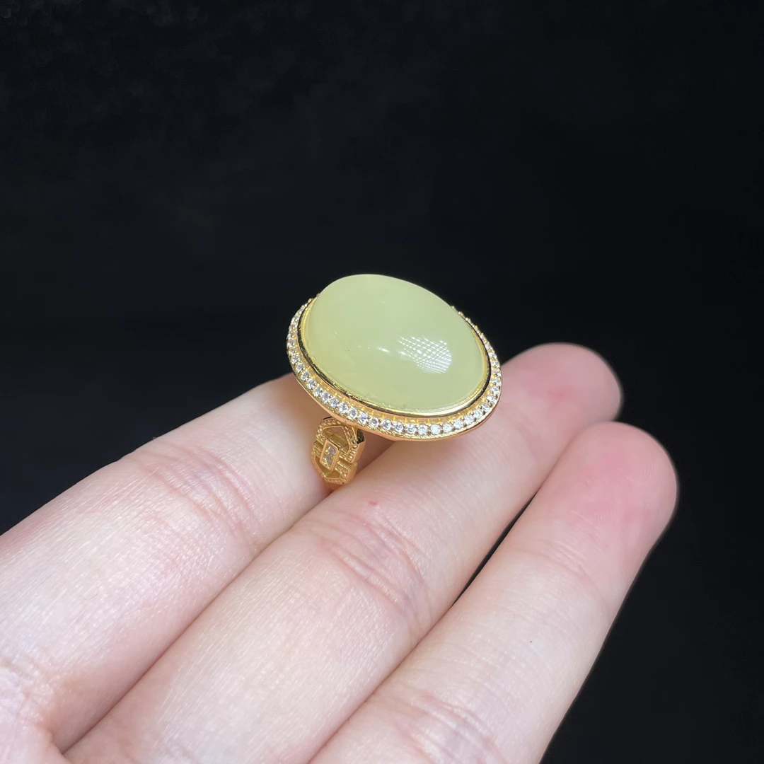 【玉总珠宝】925银和田玉黄口戒指贵气礼物女多样性发一CAN820833