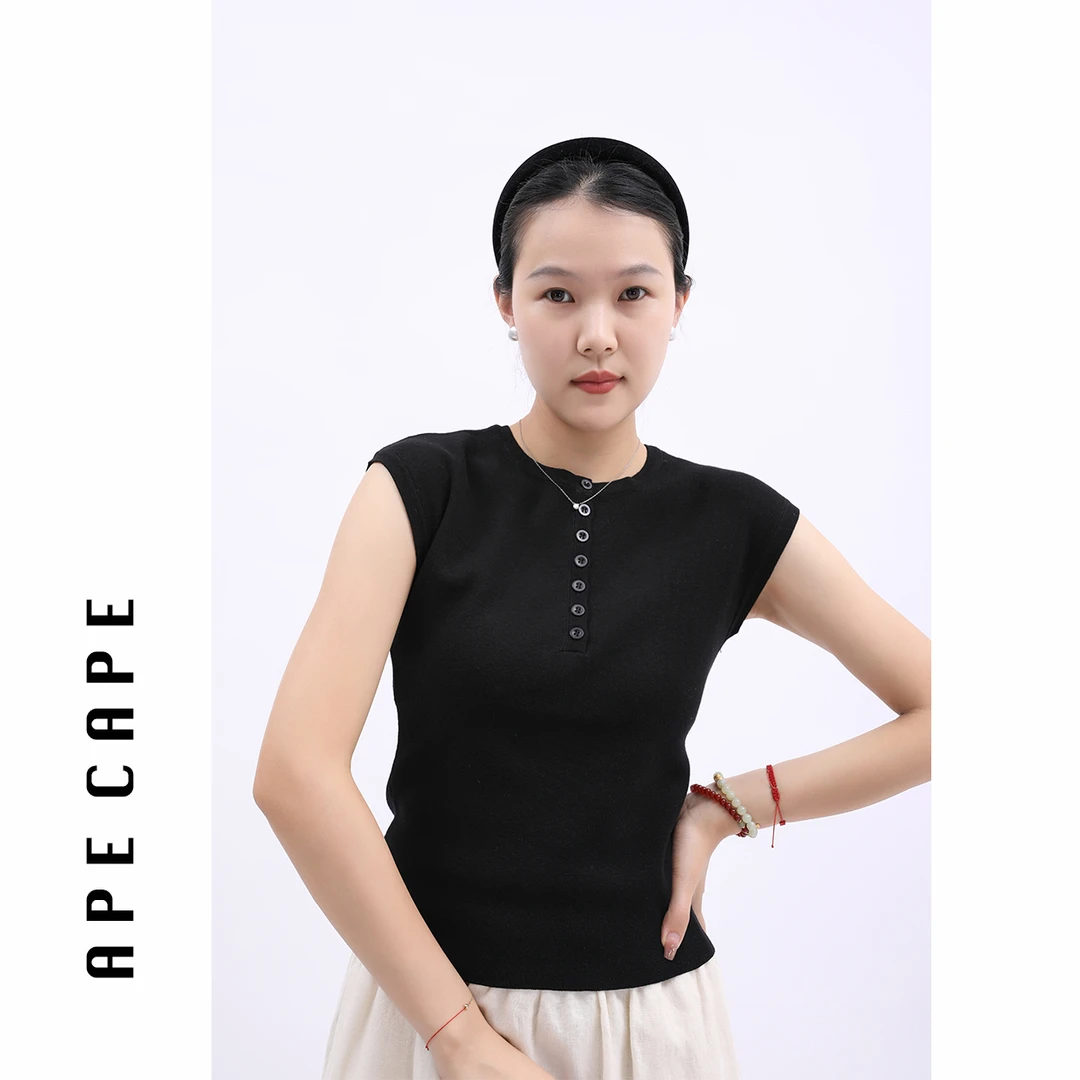 APECAPE【伊力特】无袖修身针织背心女 夏季百搭飞飞袖圆领针织衫女