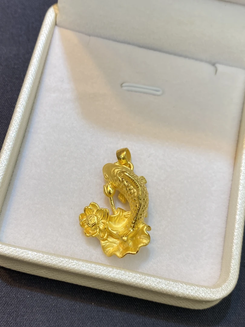 足金999莲花锦鲤吊坠➕6金珠