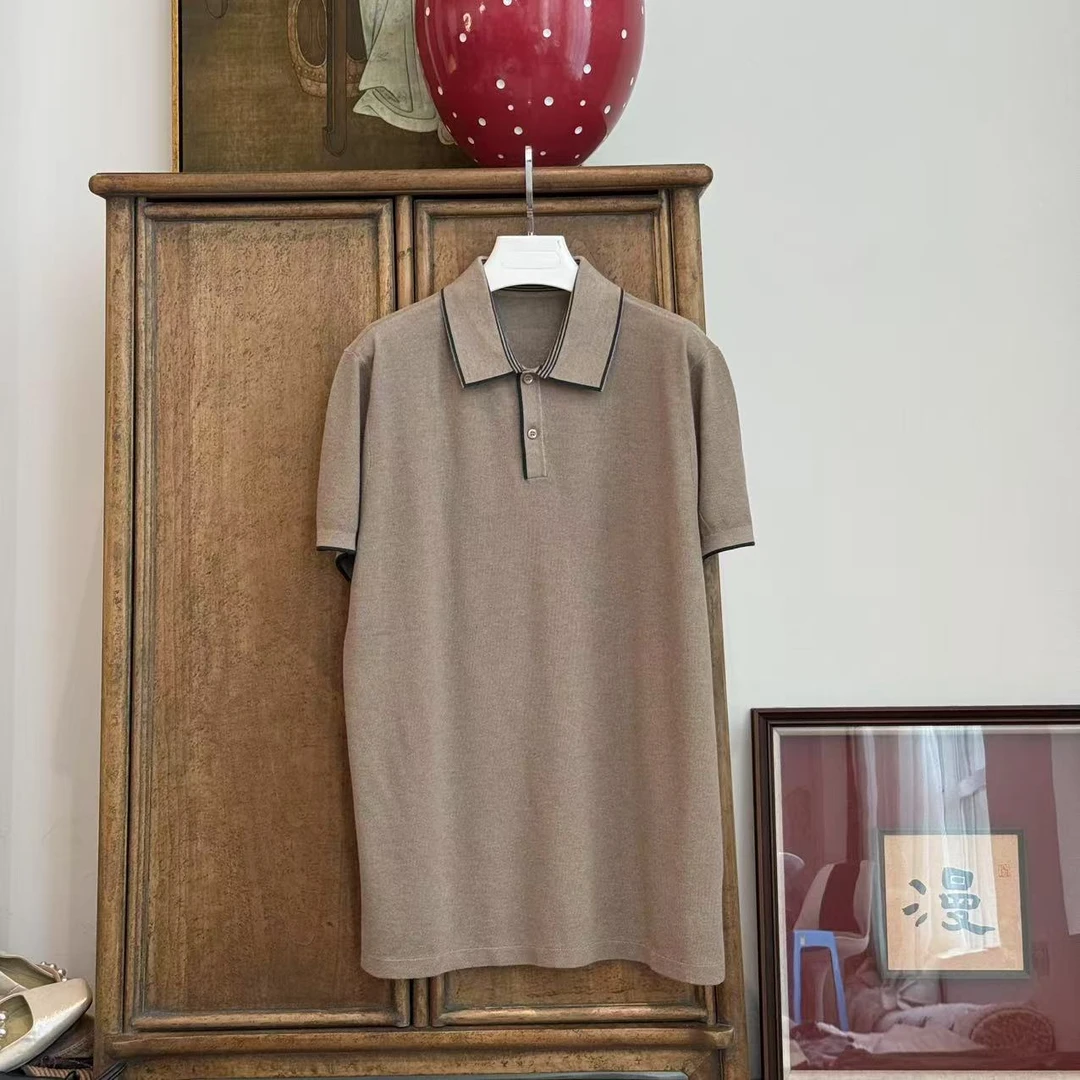 MYL 2025夏季新品丝绒花驼色POLO衫翻领短袖休闲宽松时尚上衣男