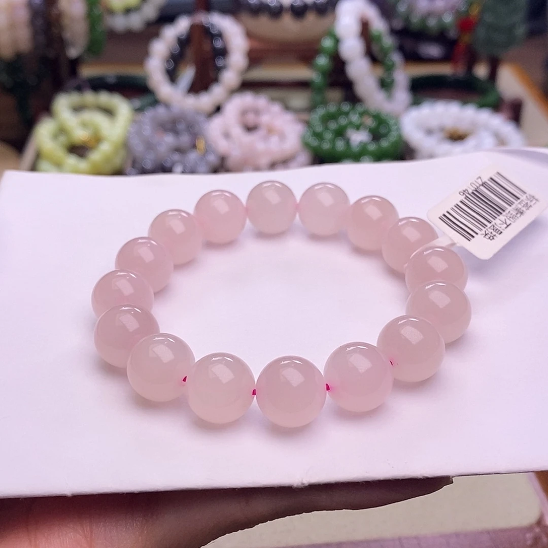 颈饰未镶嵌和田玉何*美藕粉樱花粉手串12MM