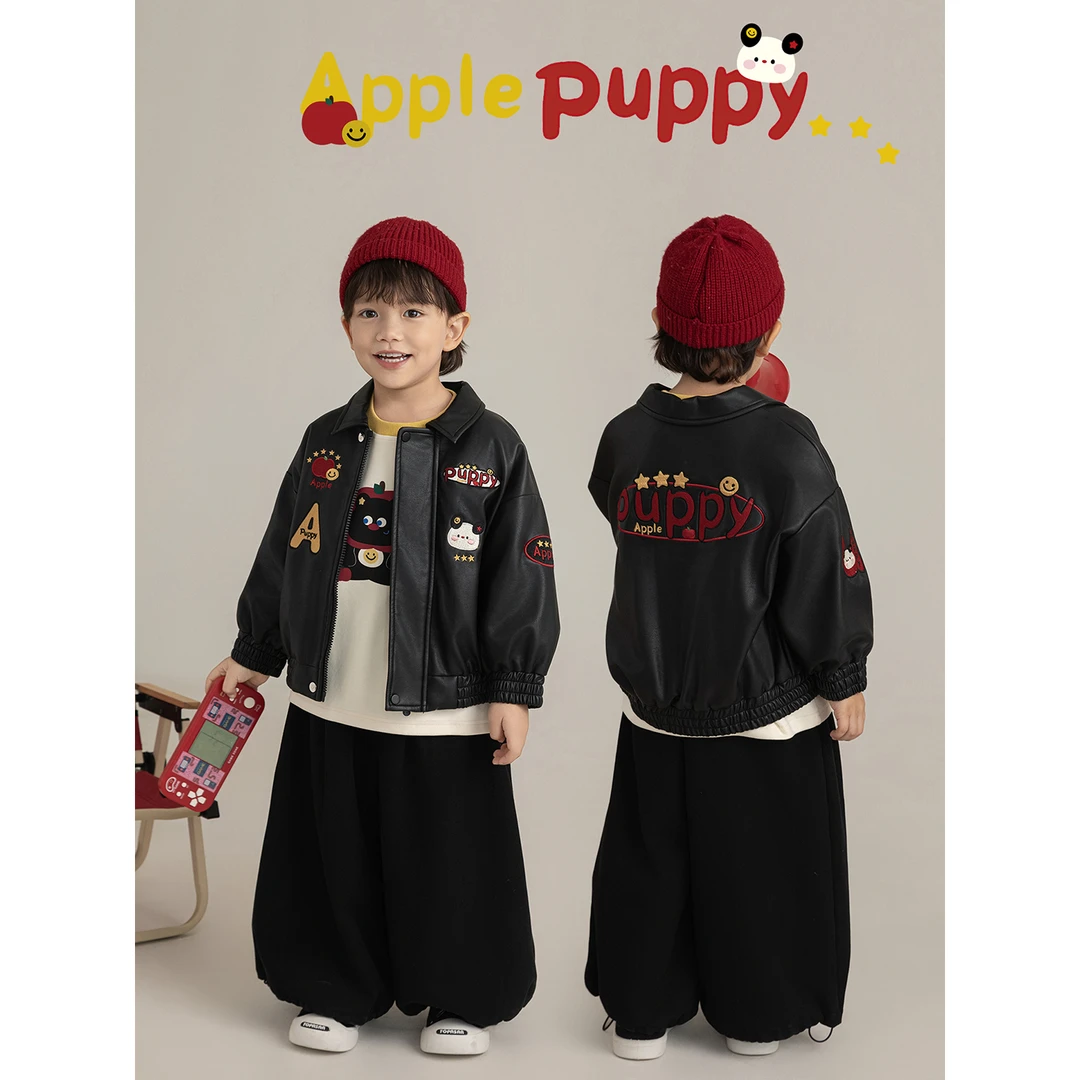 幼悠男童秋装飞耳狗皮衣外套潮酷痞帅童装可爱超萌儿童衣服 N6334