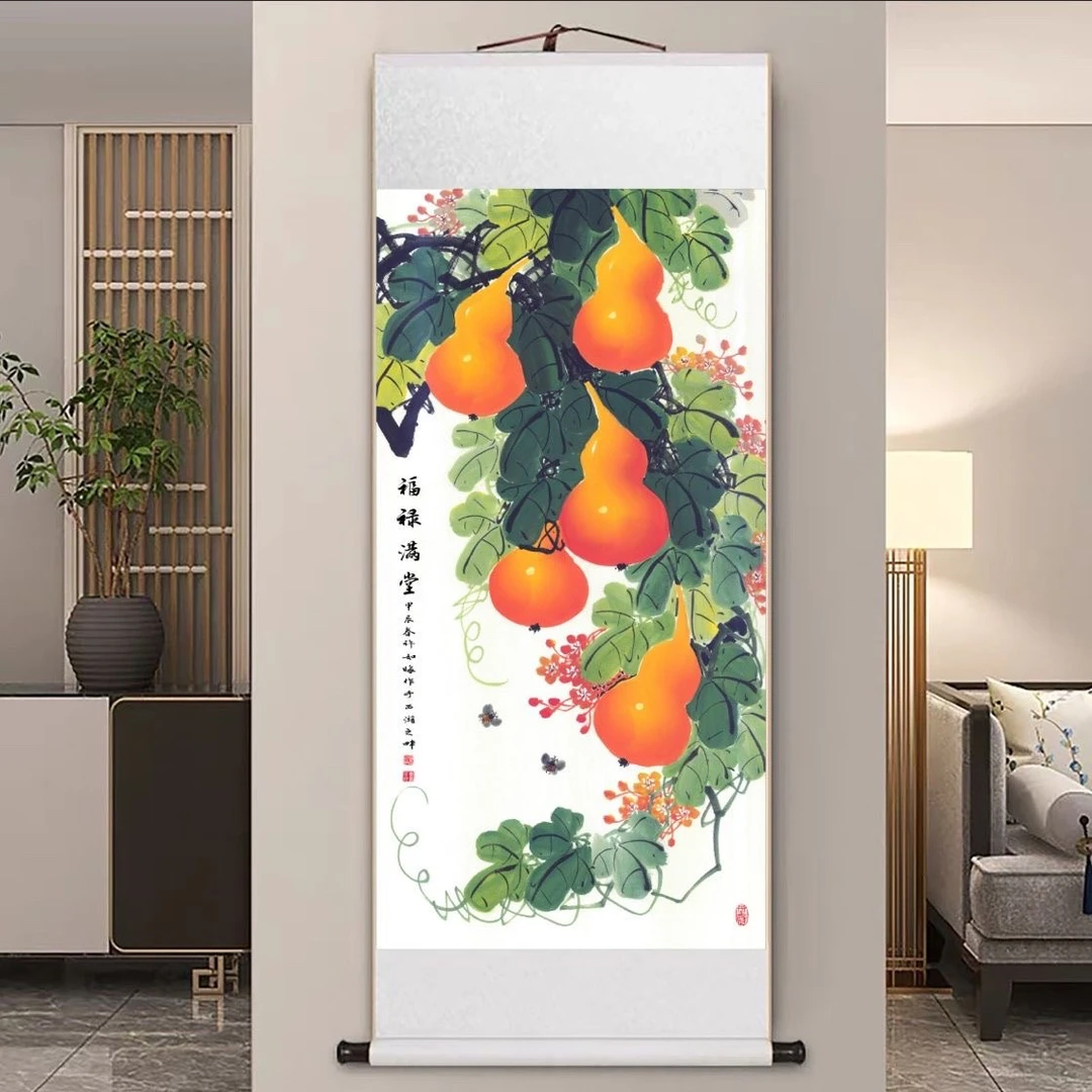 【现代高清微喷装饰画】福禄满堂葫芦（宽47，高140）