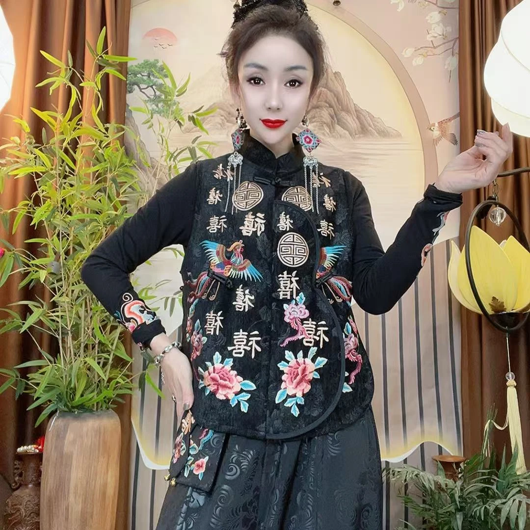 民族风刺绣福禄寿喜国风马甲568