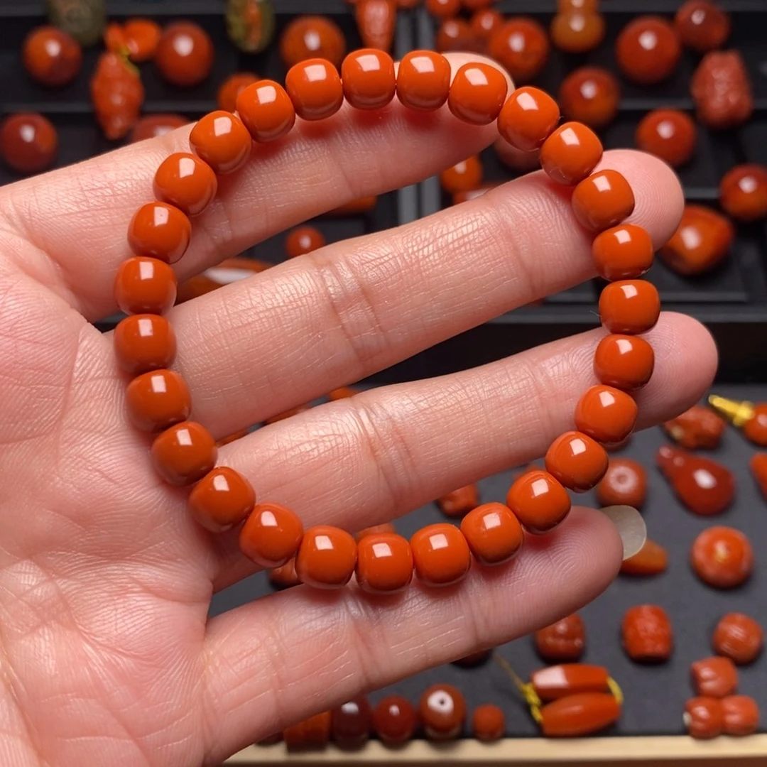 南红玛瑙精工手串未镶嵌破***蝉