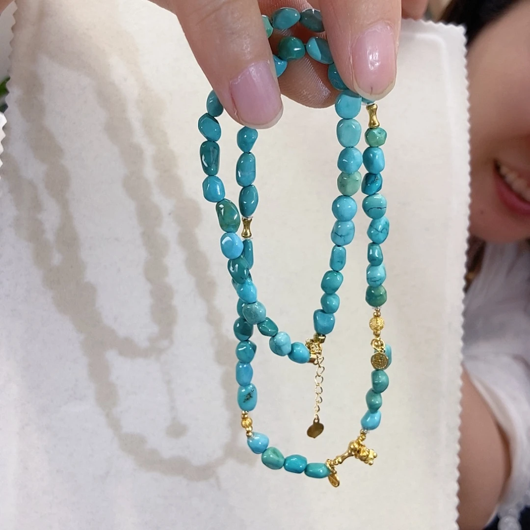 绿松石18K金镶嵌颈饰设计款随形项链